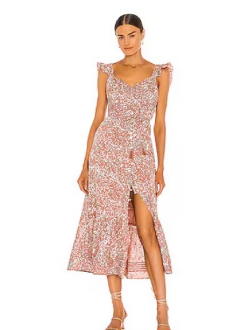 Cleobella Pink Floral Ruffle Midi Dress